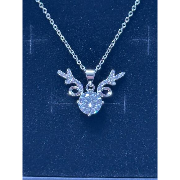 Sotiya Antlers Round Cut 2ct Moissanite Necklace Sterling Silver GRA Certified - Picture 2 of 4